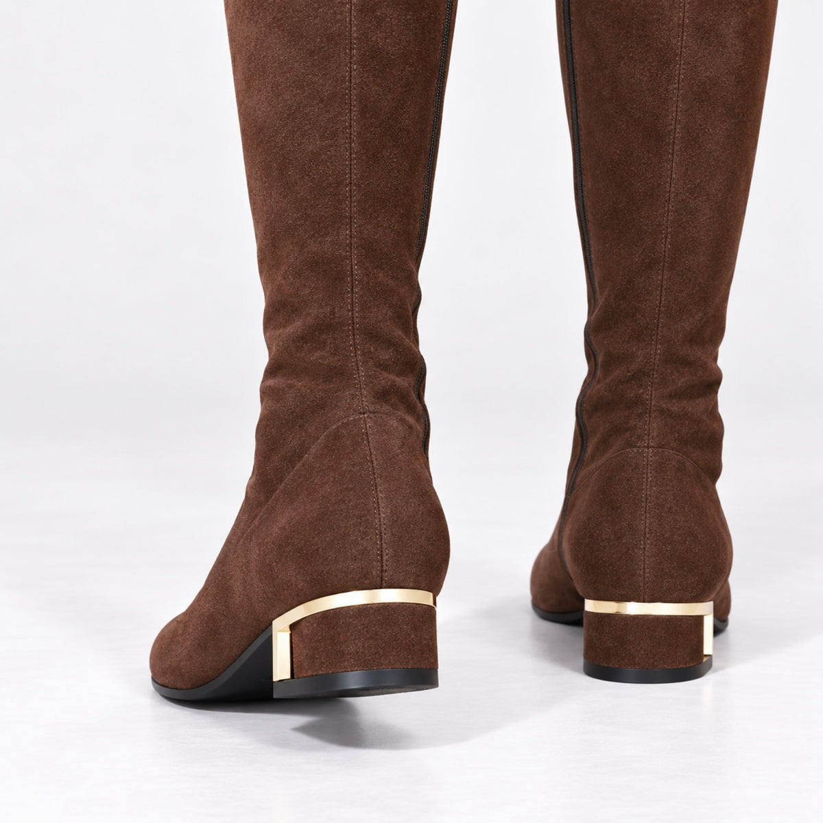 Women's Side-Zip Low-Heel Knee-High Boots-Fowsa