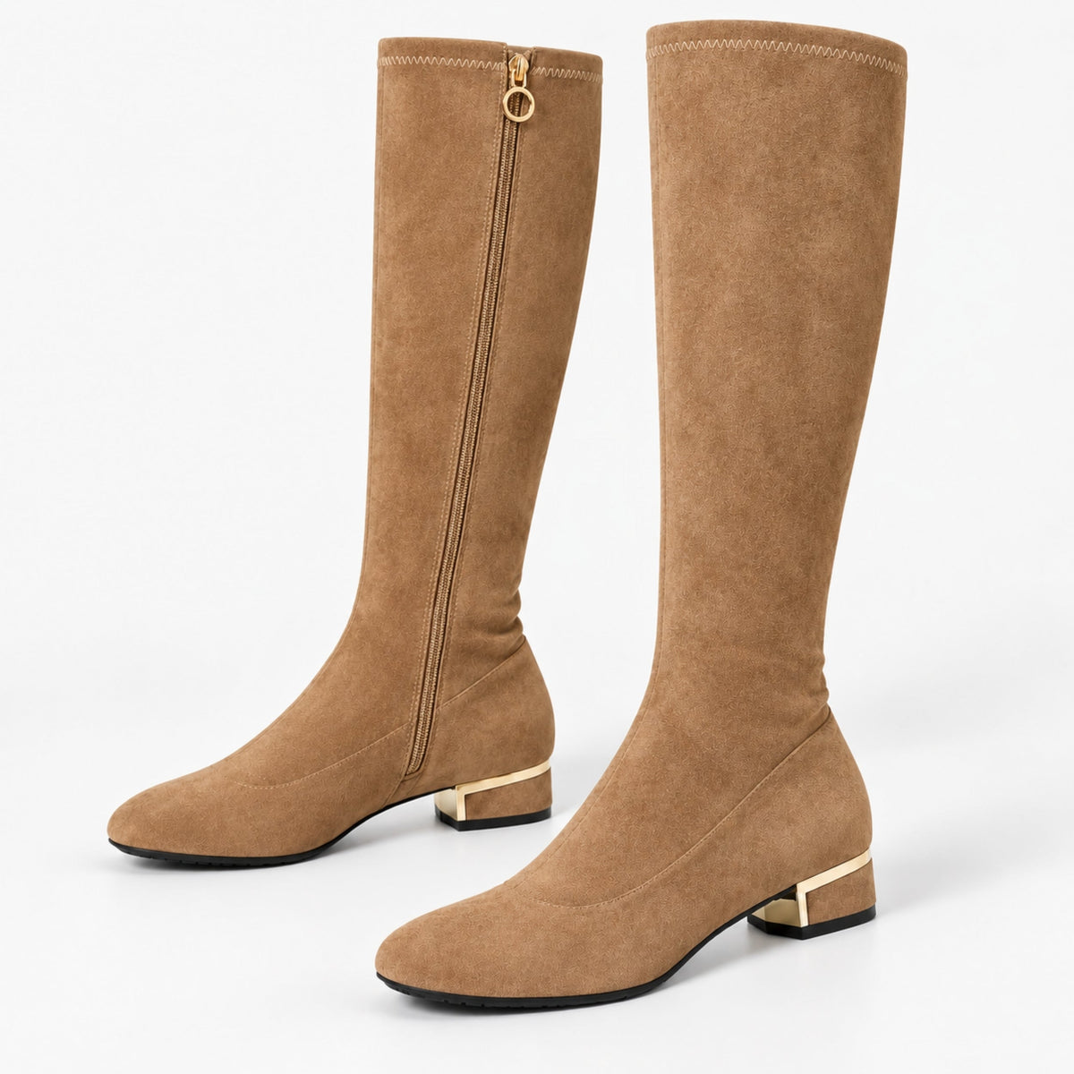 Women's Side-Zip Low-Heel Knee-High Boots-Fowsa