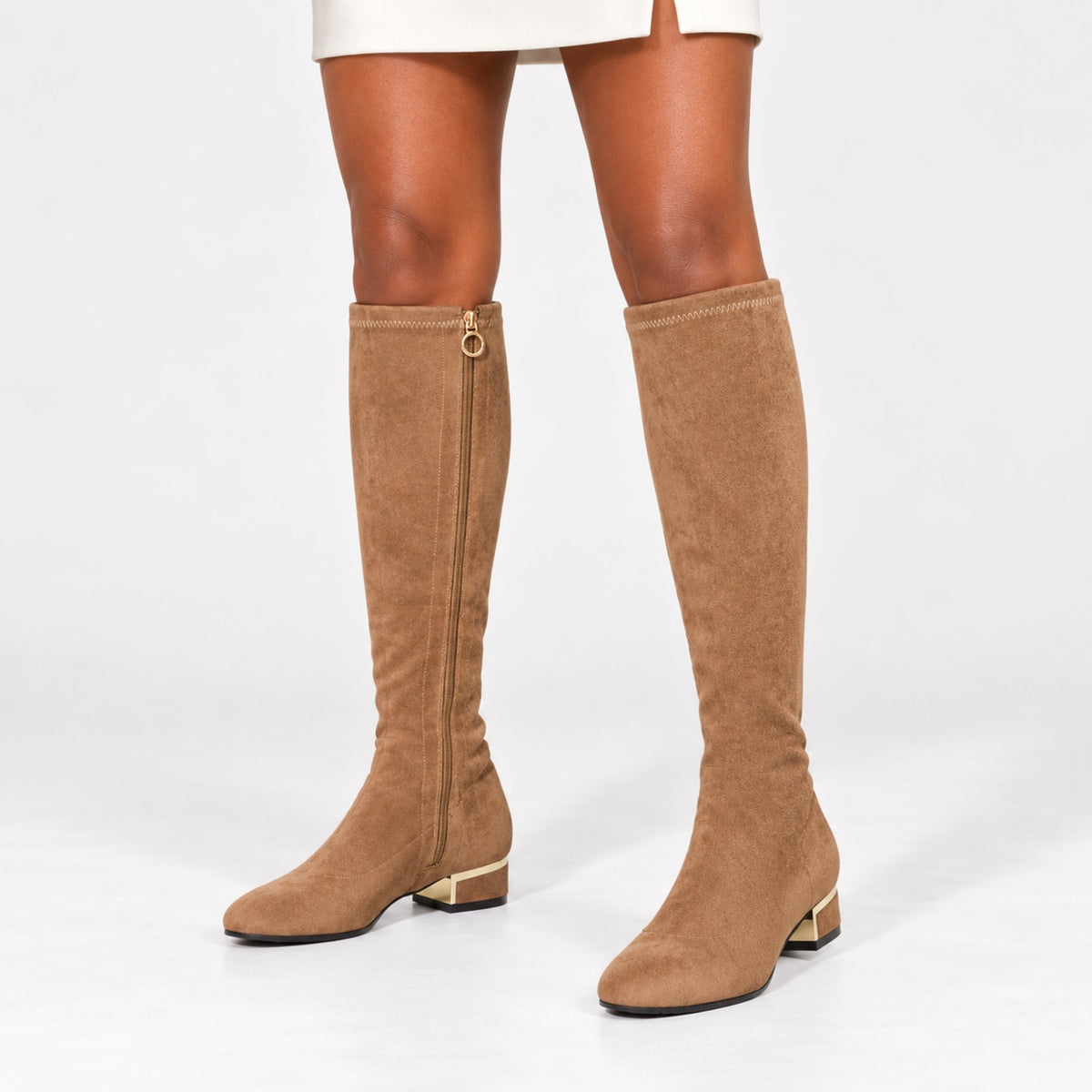 Women's Side-Zip Low-Heel Knee-High Boots-Fowsa