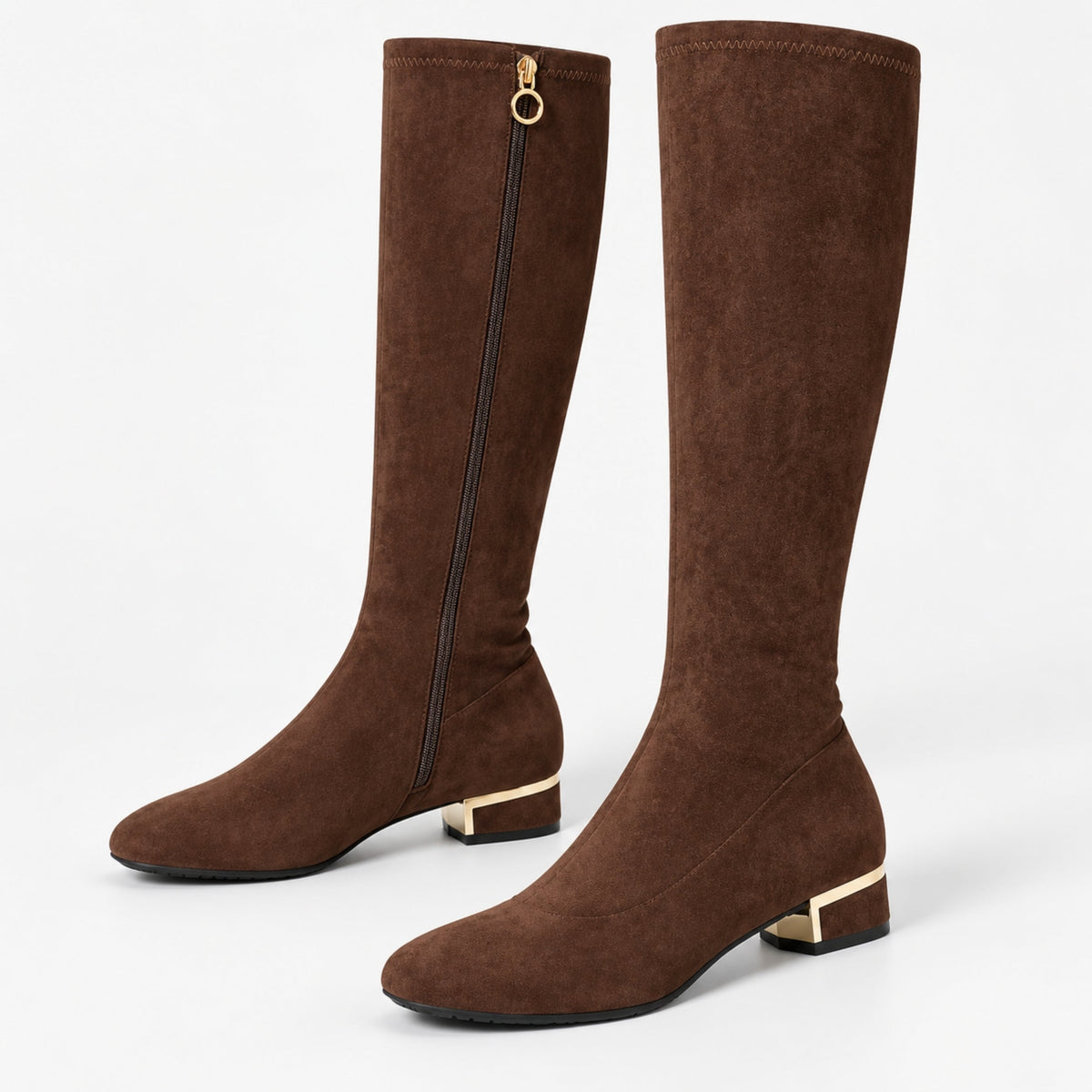 Women's Side-Zip Low-Heel Knee-High Boots-Fowsa