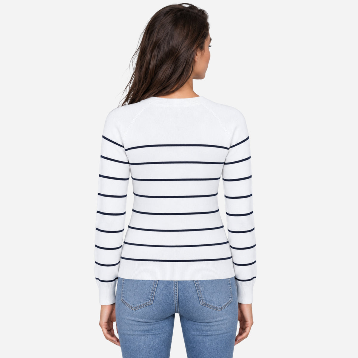 Women’s Simple Striped Round-Neck Knitted Jumper-Fowsa