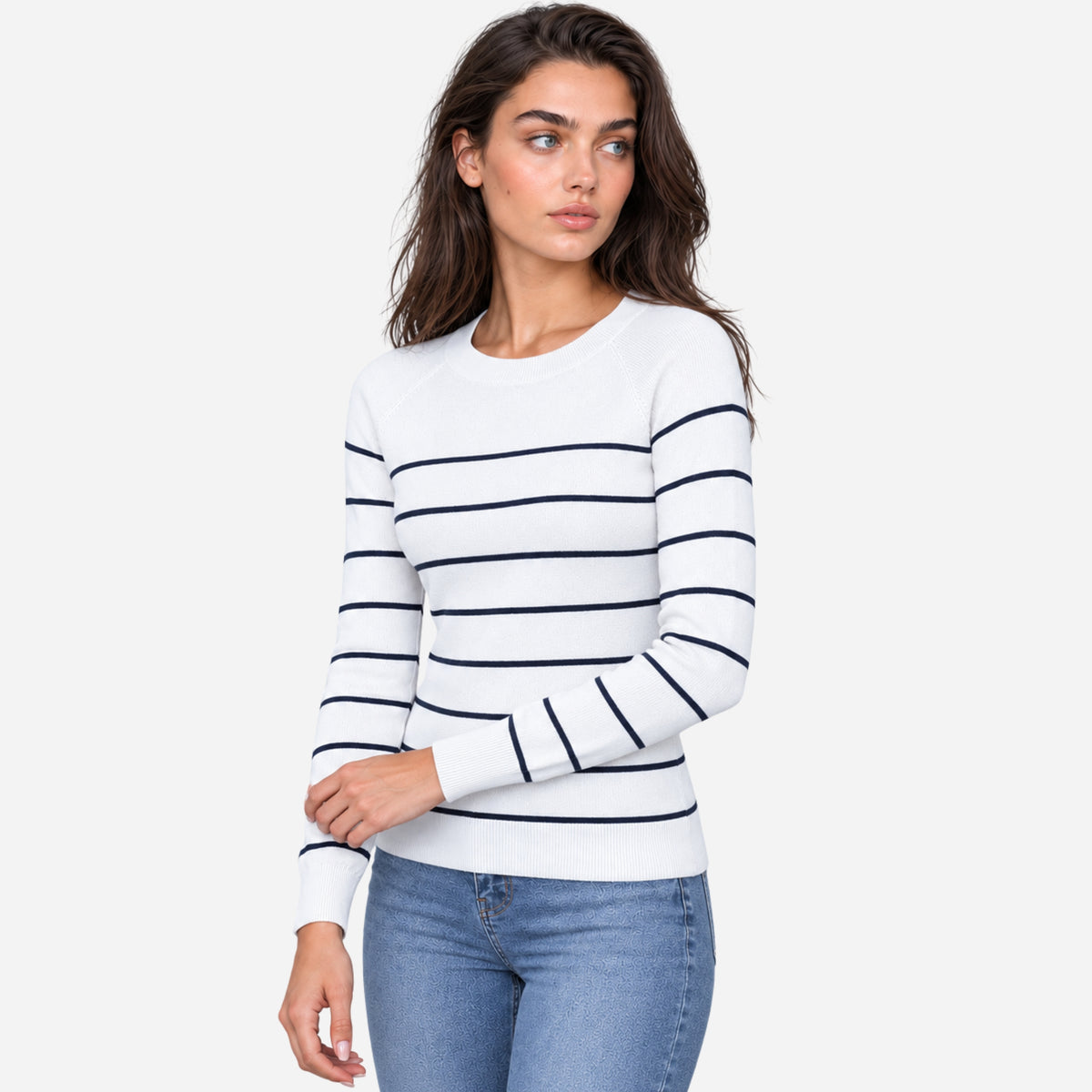 Women’s Simple Striped Round-Neck Knitted Jumper-Fowsa
