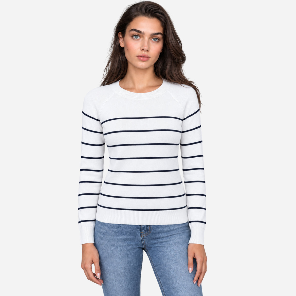 Women’s Simple Striped Round-Neck Knitted Jumper-Fowsa