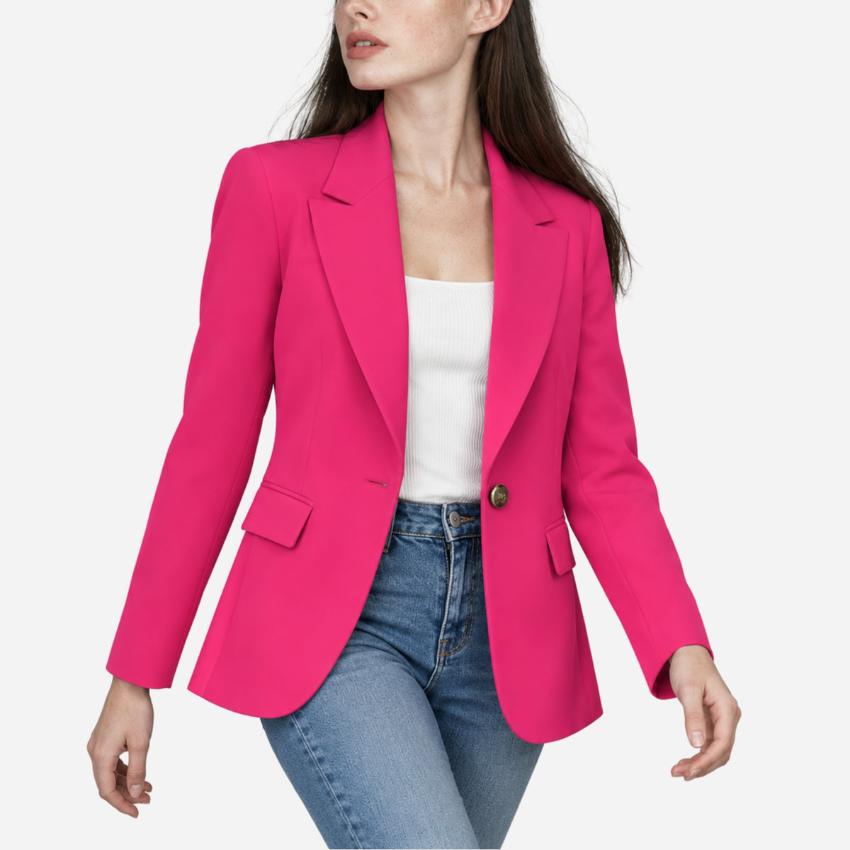 Women’s Single-Button Notched-Lapel Tailored Blazer-Fowsa