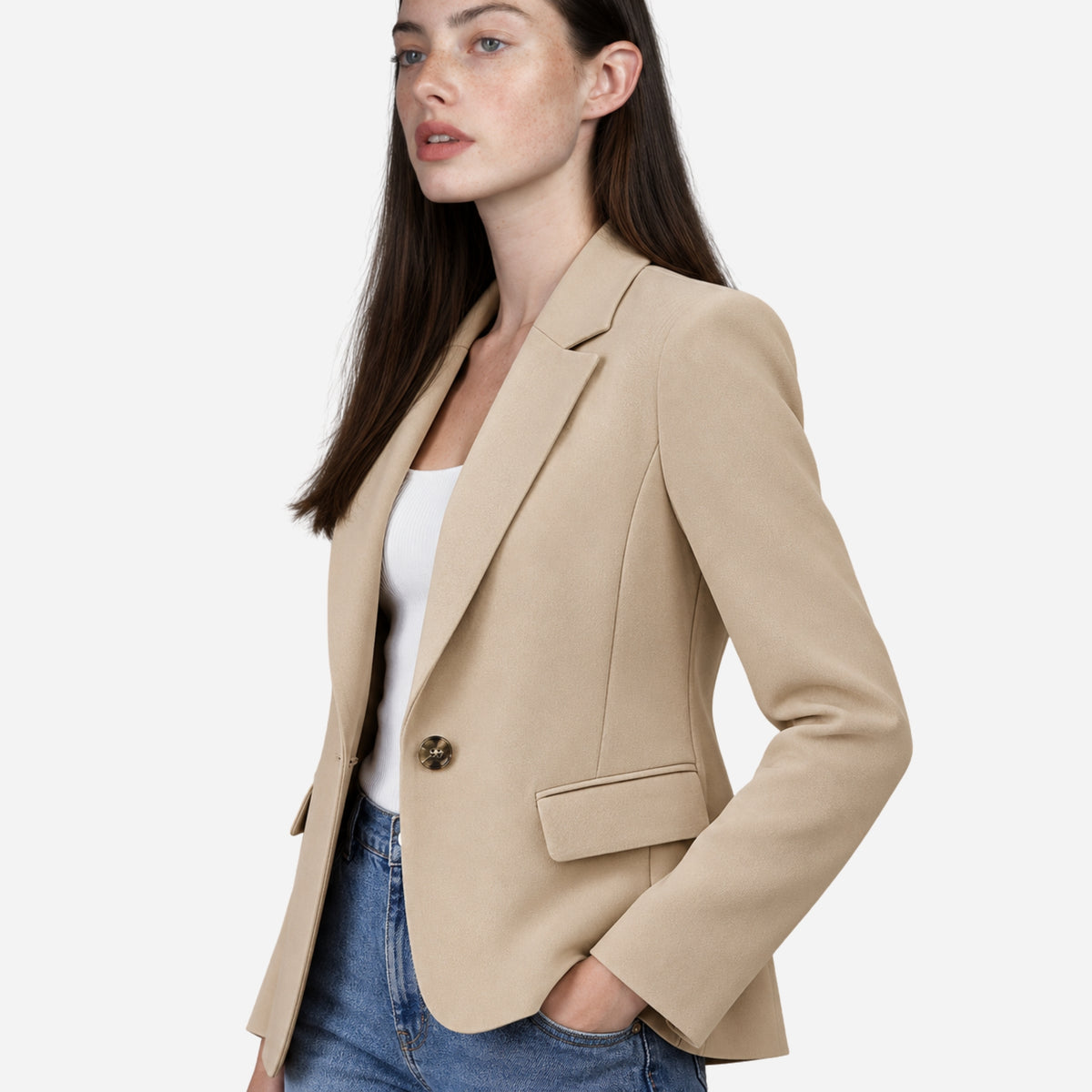 Women’s Single-Button Notched-Lapel Tailored Blazer-Fowsa