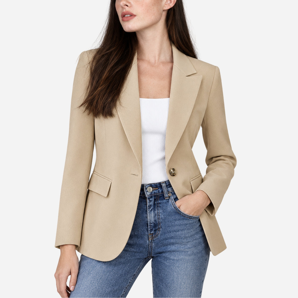 Women’s Single-Button Notched-Lapel Tailored Blazer-Fowsa
