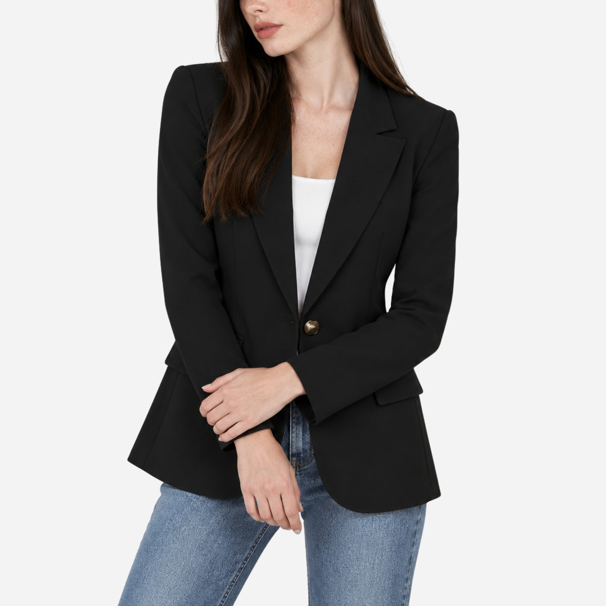 Women’s Single-Button Notched-Lapel Tailored Blazer-Fowsa