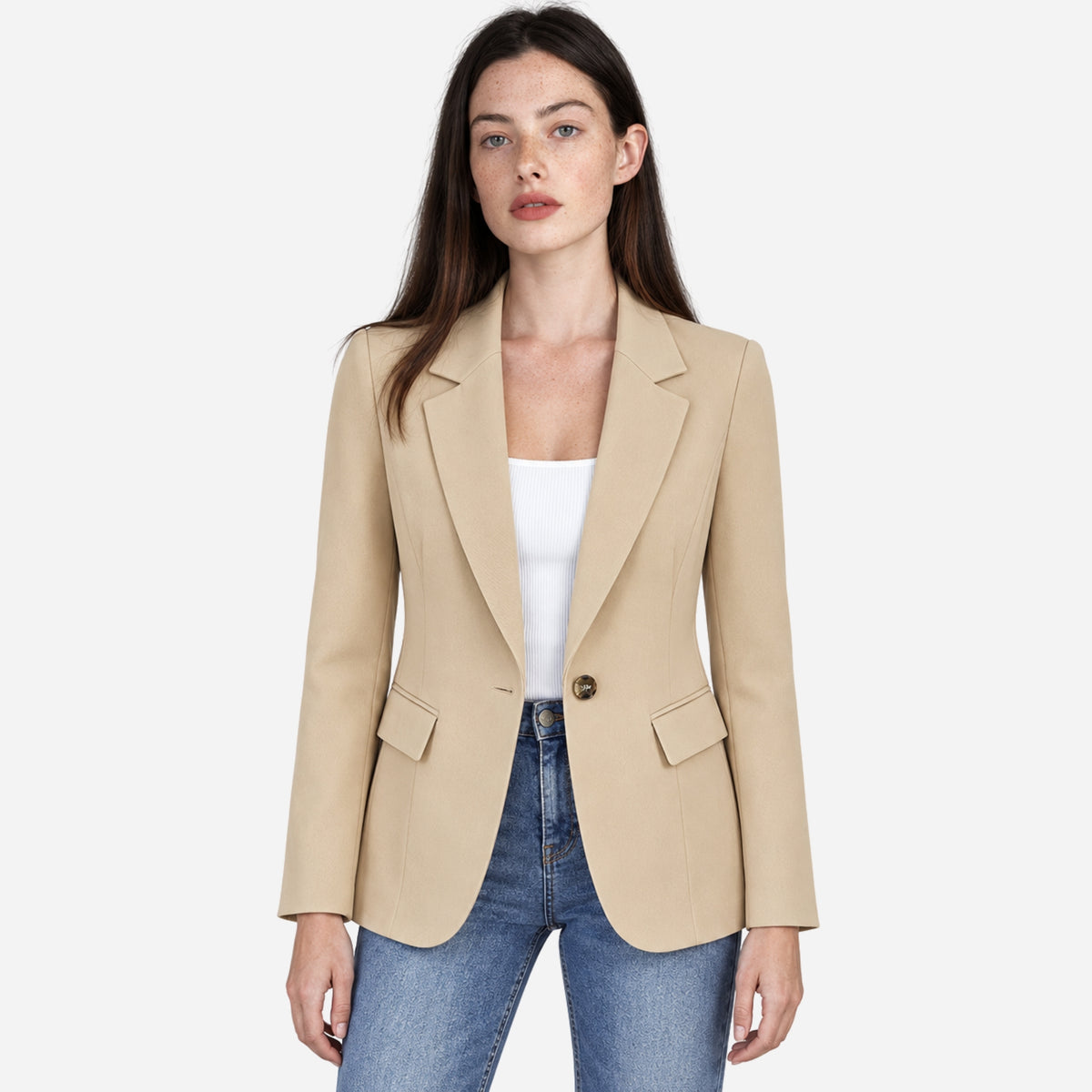 Women’s Single-Button Notched-Lapel Tailored Blazer-Fowsa