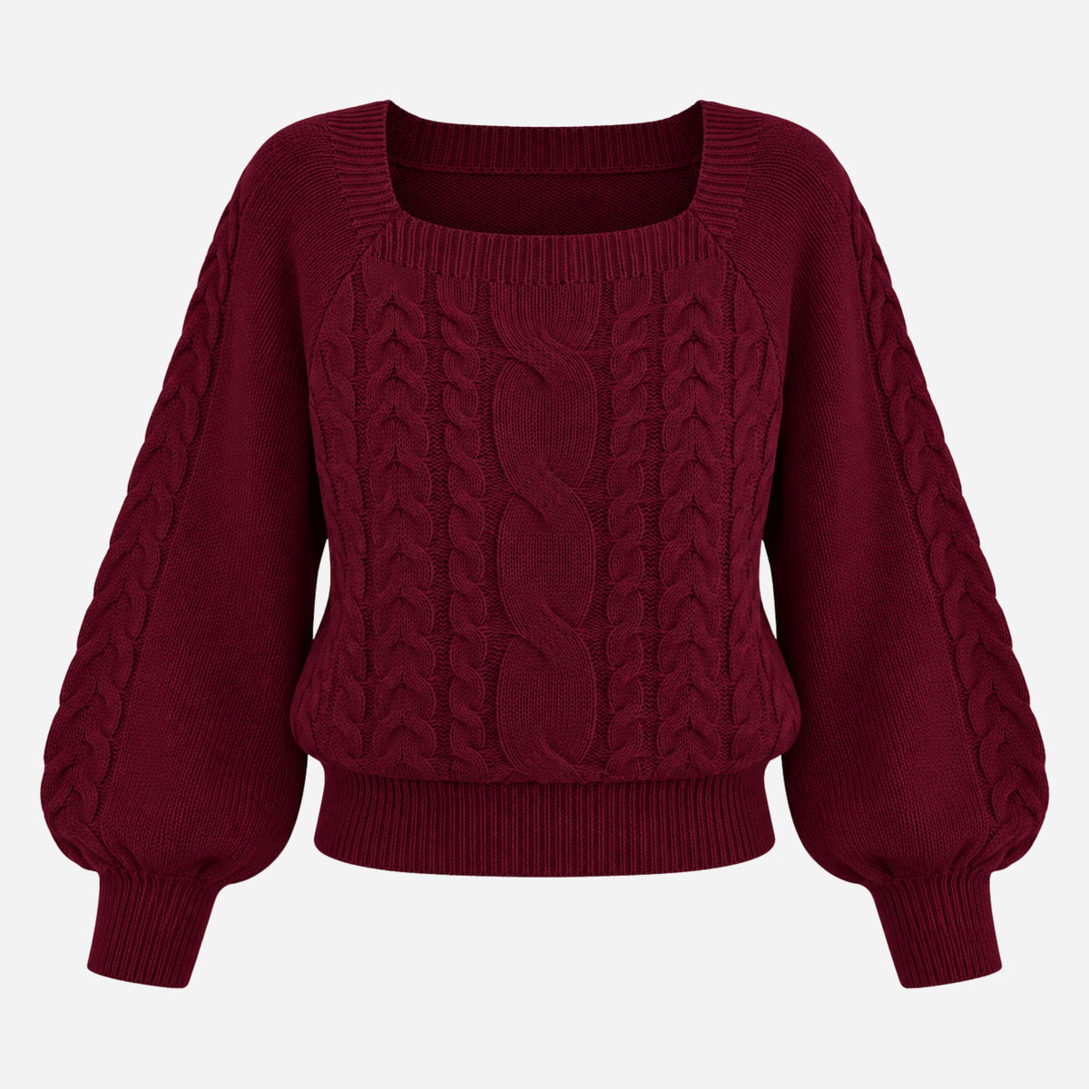 Women’s Square-Neck Waist-Cinching Cable Knit Jumper-Fowsa