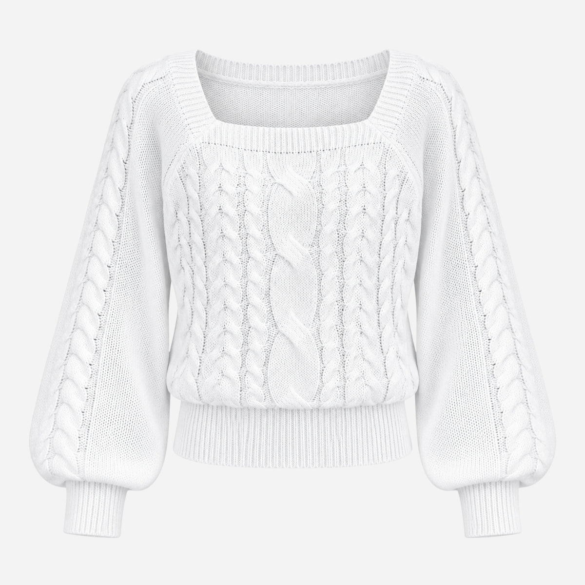 Women’s Square-Neck Waist-Cinching Cable Knit Jumper-Fowsa