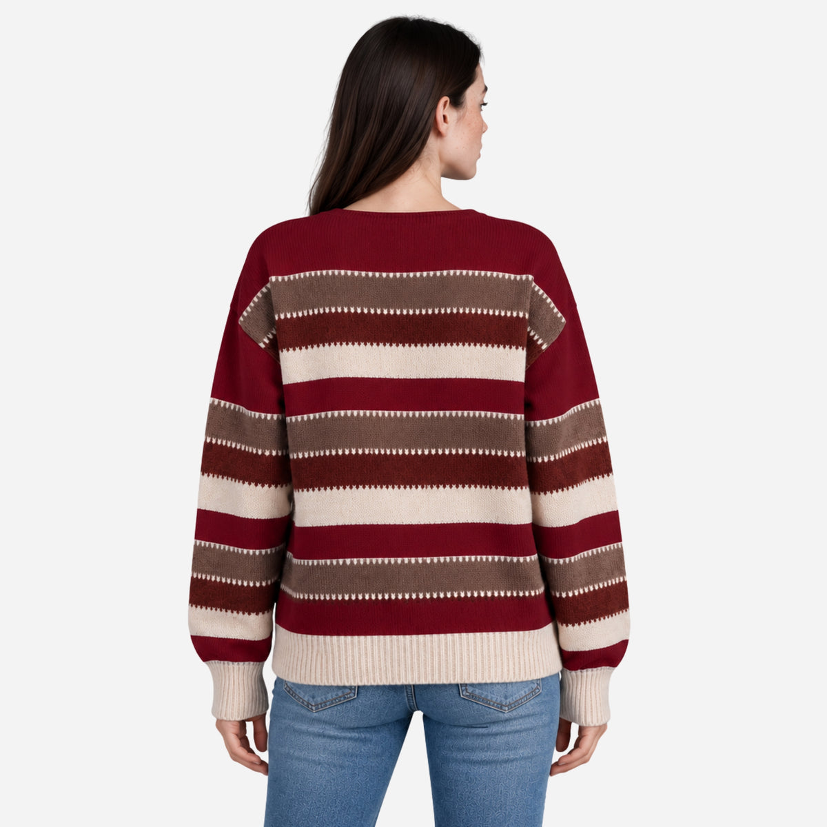 Women’s Striped Crew Neck Knitted Jumper-Fowsa