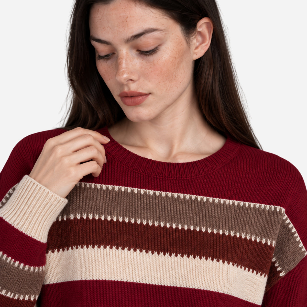 Women’s Striped Crew Neck Knitted Jumper-Fowsa