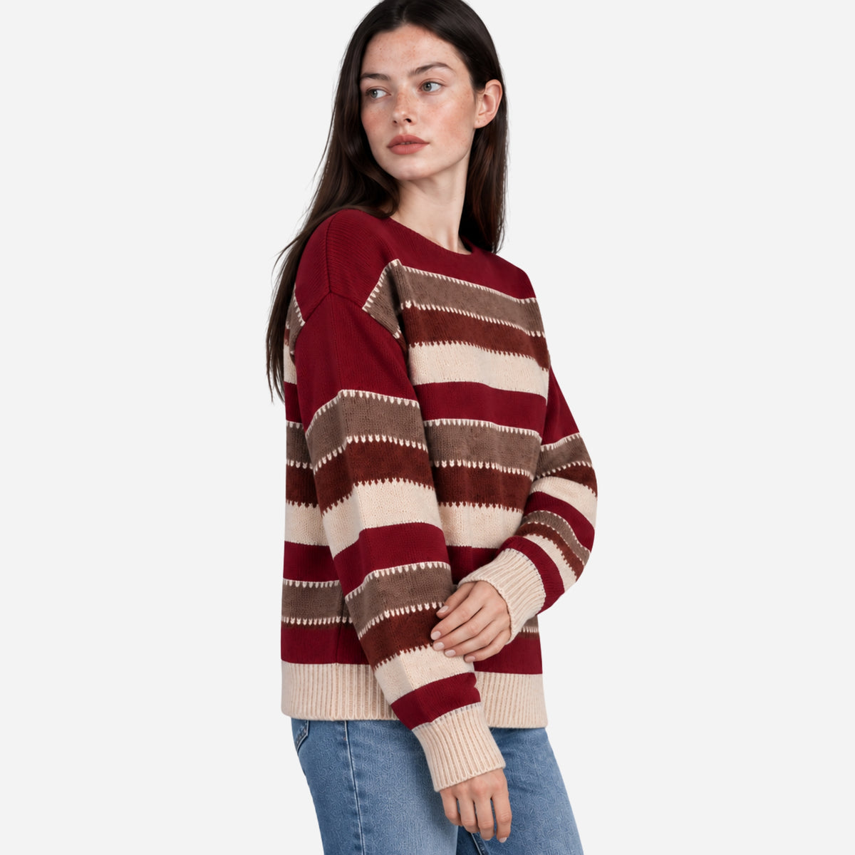 Women’s Striped Crew Neck Knitted Jumper-Fowsa