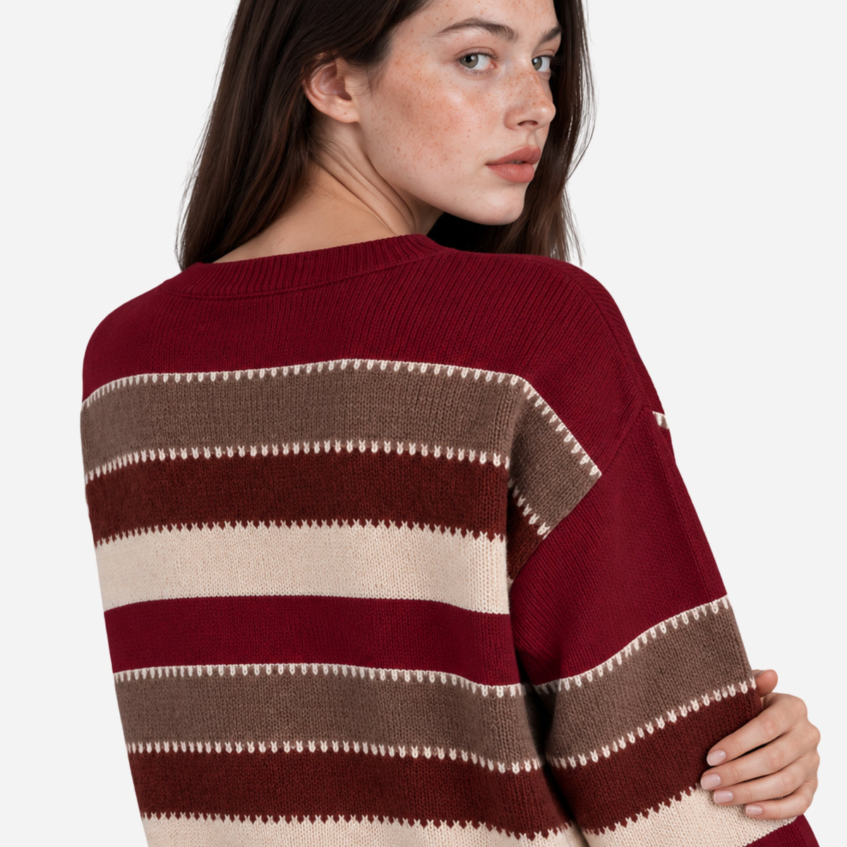 Women’s Striped Crew Neck Knitted Jumper-Fowsa