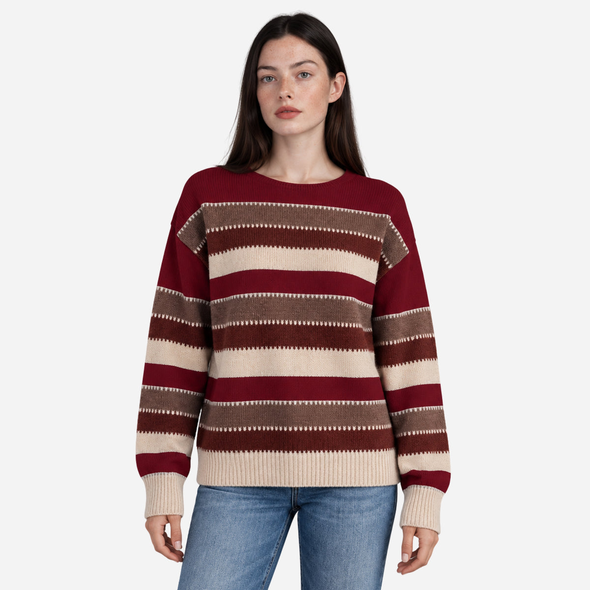 Women’s Striped Crew Neck Knitted Jumper-Fowsa
