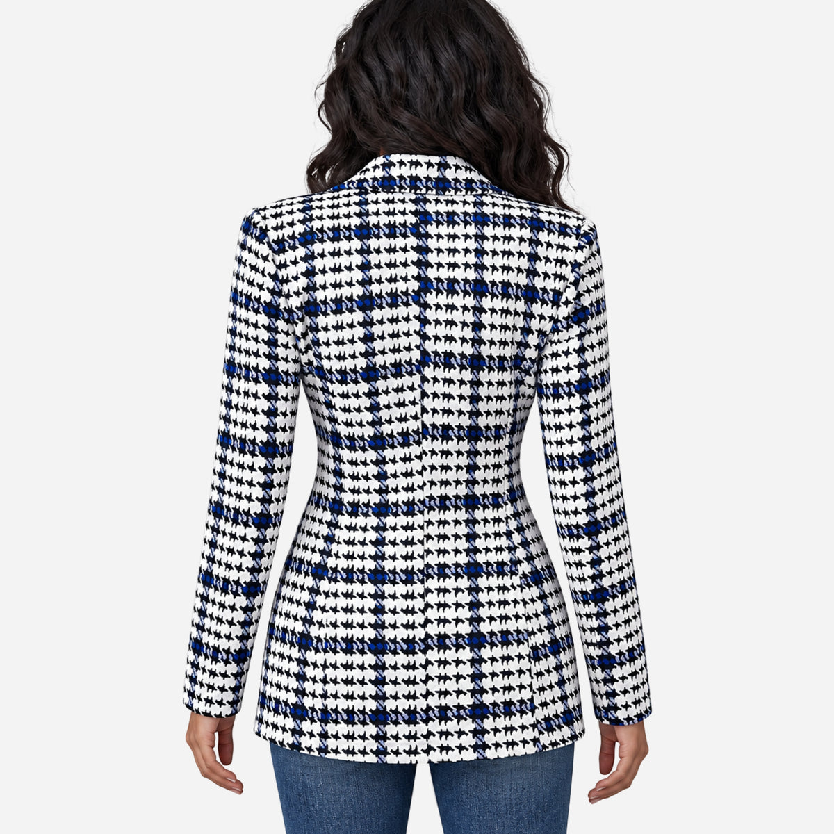 Women’s Striped Houndstooth Tailored Blazer Jacket-Fowsa