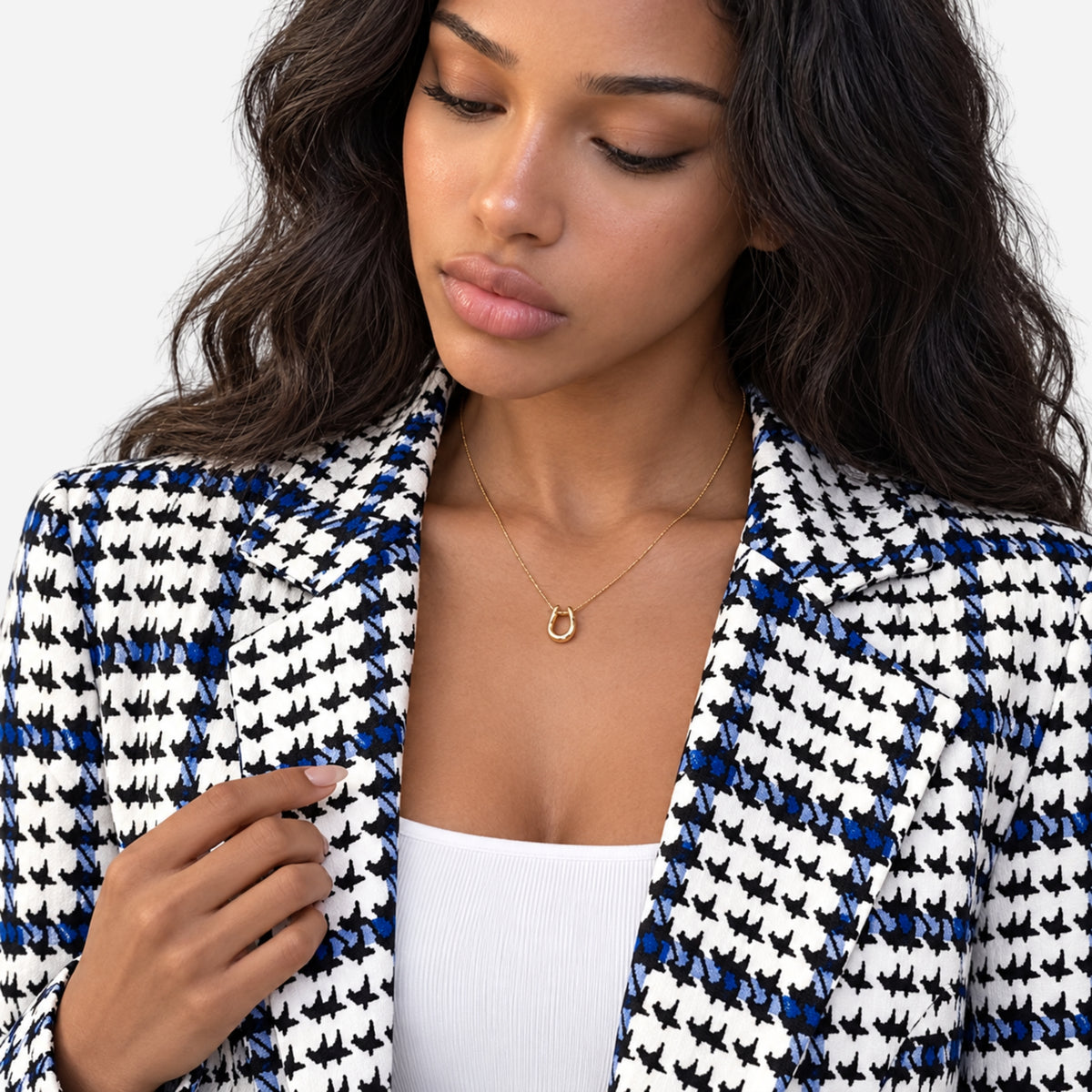Women’s Striped Houndstooth Tailored Blazer Jacket-Fowsa