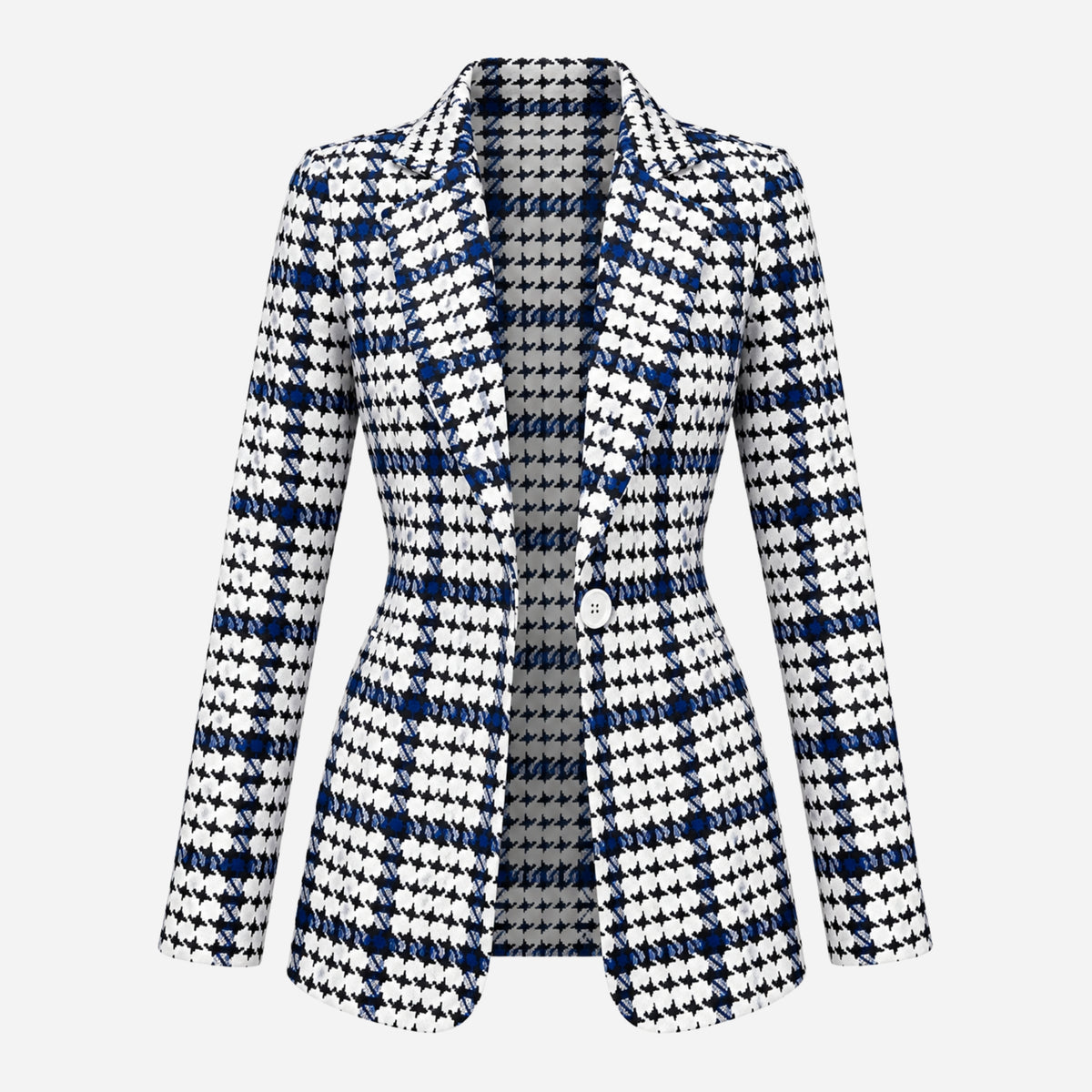 Women’s Striped Houndstooth Tailored Blazer Jacket-Fowsa