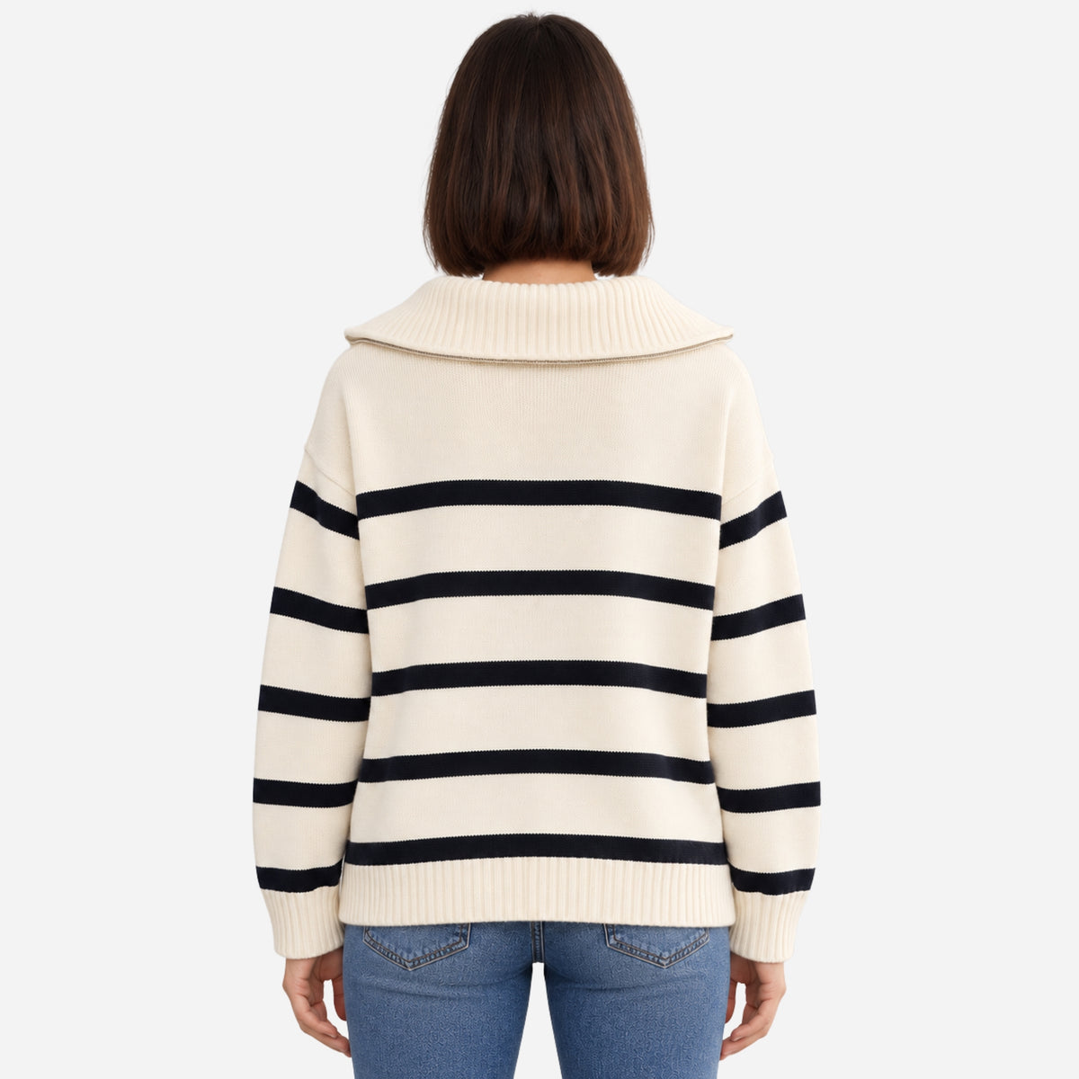 Women’s Striped Quarter-Zip Collared Jumper-Fowsa