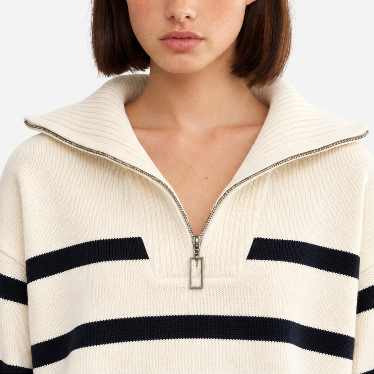 Women’s Striped Quarter-Zip Collared Jumper-Fowsa