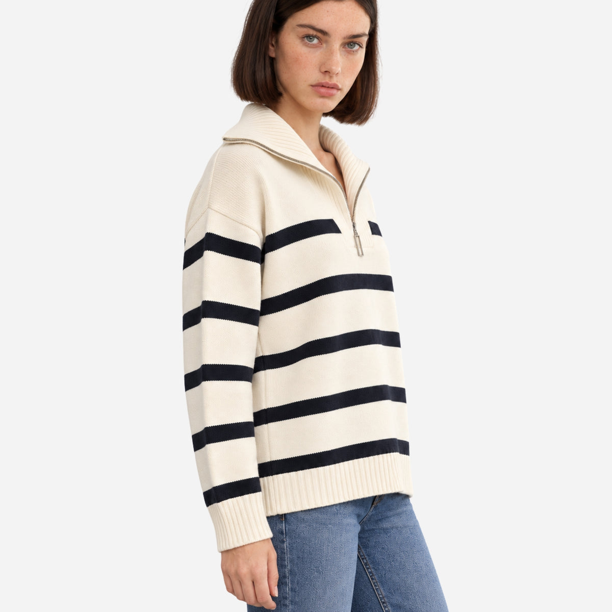 Women’s Striped Quarter-Zip Collared Jumper-Fowsa