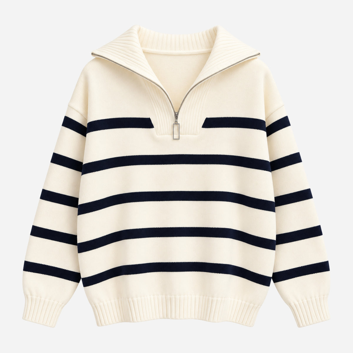 Women’s Striped Quarter-Zip Collared Jumper-Fowsa