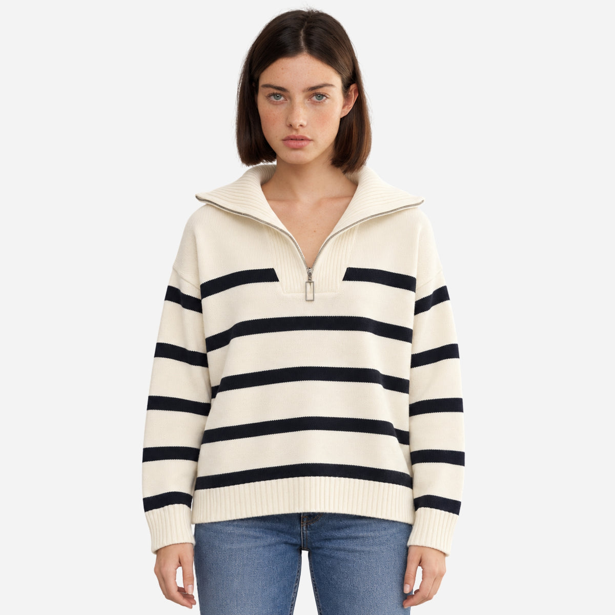 Women’s Striped Quarter-Zip Collared Jumper-Fowsa