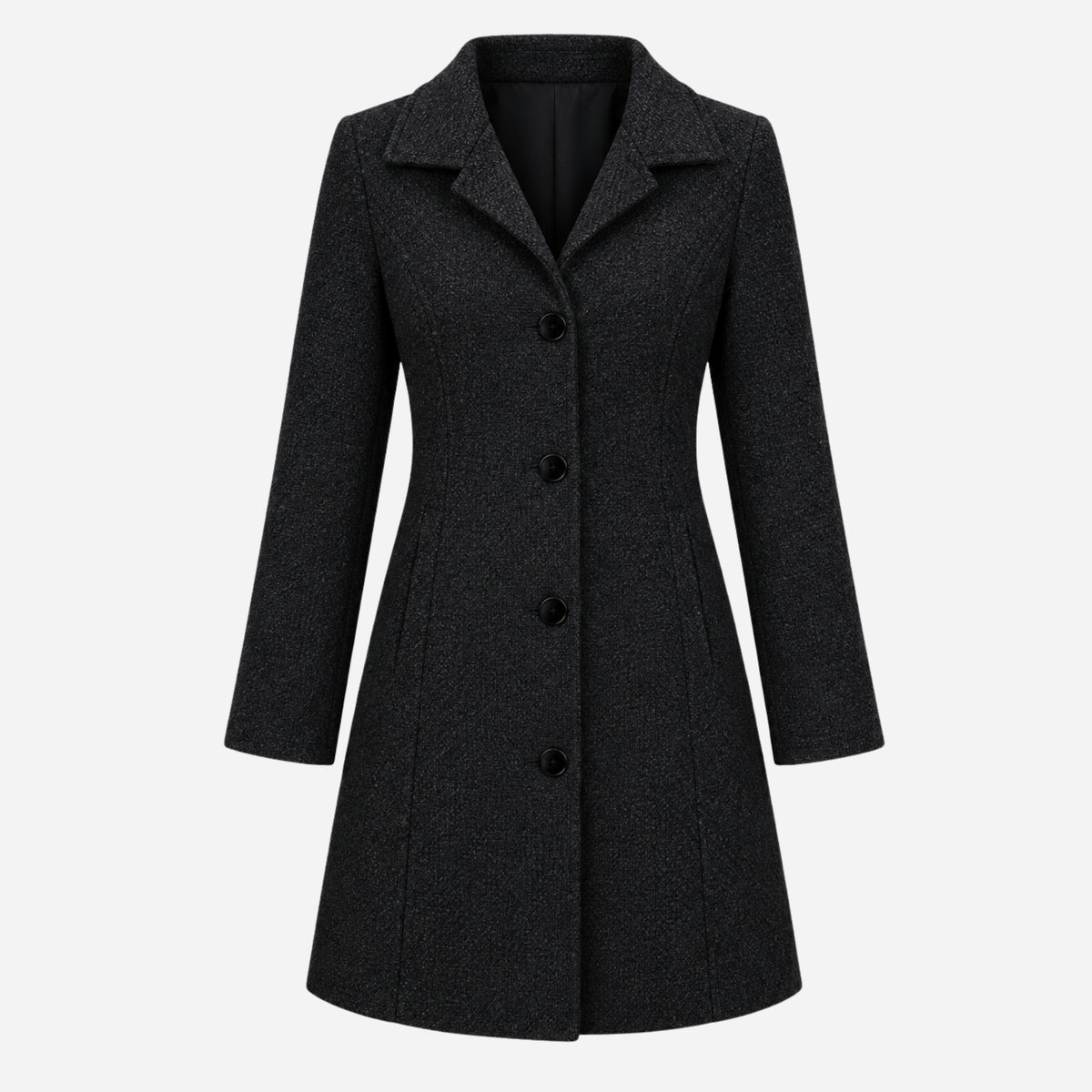 Women’s Tailored Button-Front Mid-Length Wool Coat-Fowsa