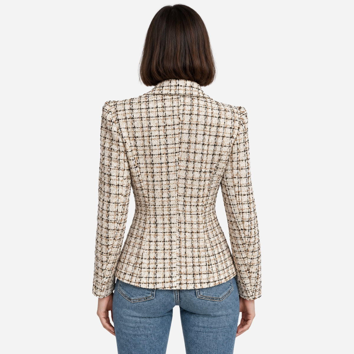 Women’s Textured Check Button-Front Tailored Blazer-Fowsa