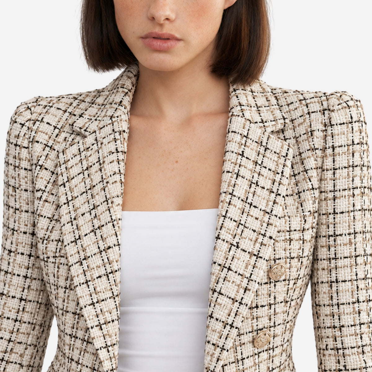 Women’s Textured Check Button-Front Tailored Blazer-Fowsa