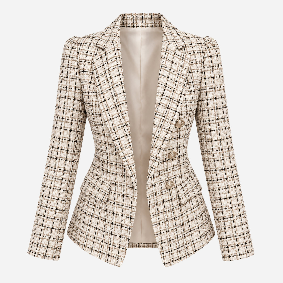 Women’s Textured Check Button-Front Tailored Blazer-Fowsa