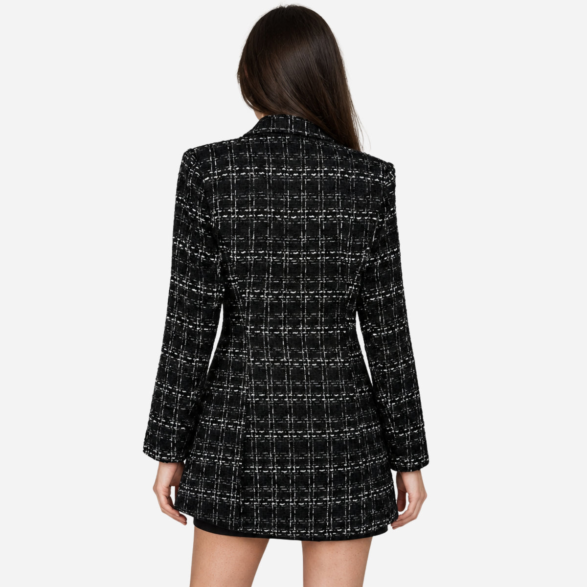Women’s Textured Check Double-Breasted Longline Blazer-Fowsa