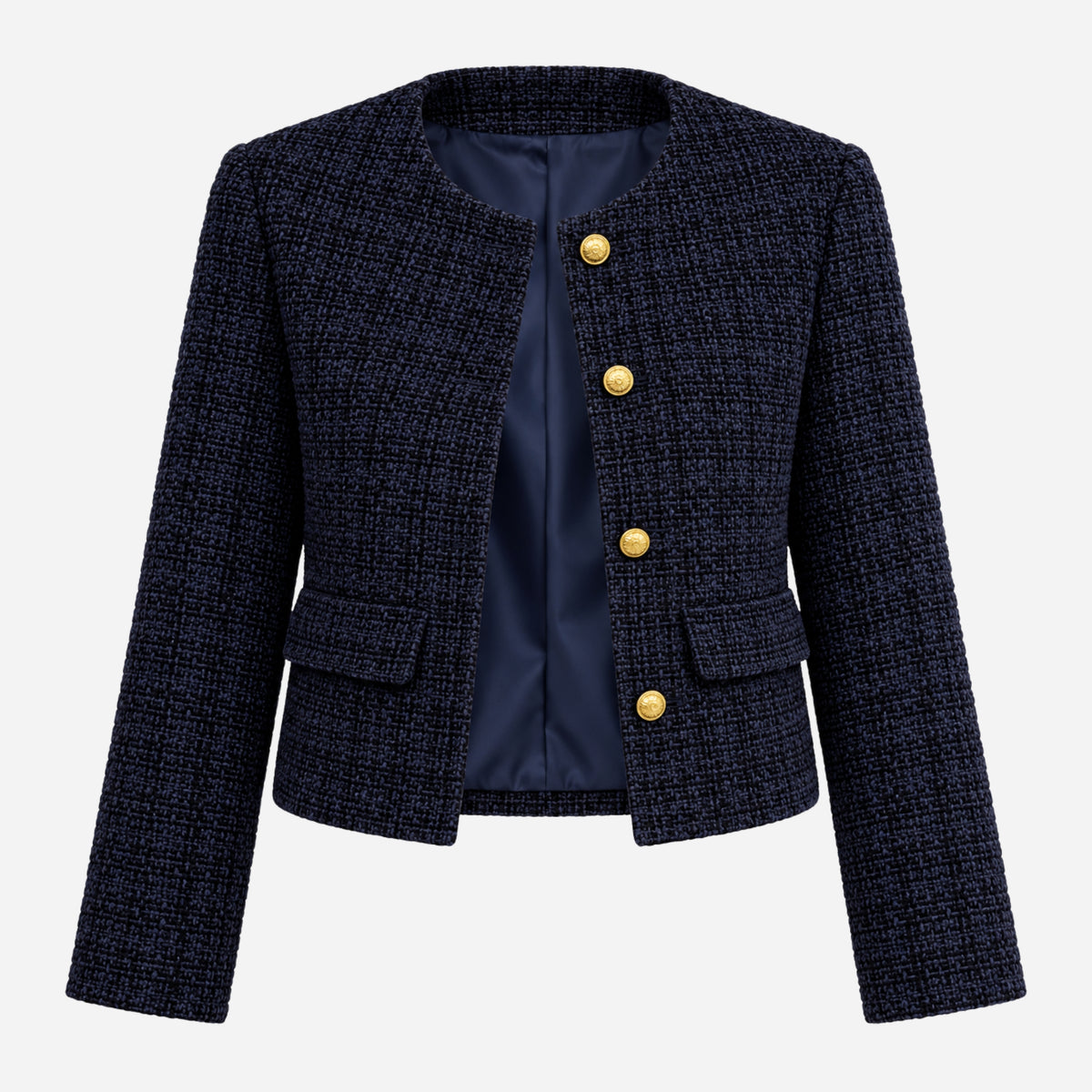 Women’s Textured Collarless Button-Front Blazer-Fowsa