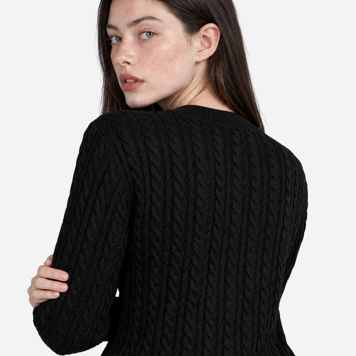 Women's Textured Crew-Neck Knitted Jumper-Fowsa