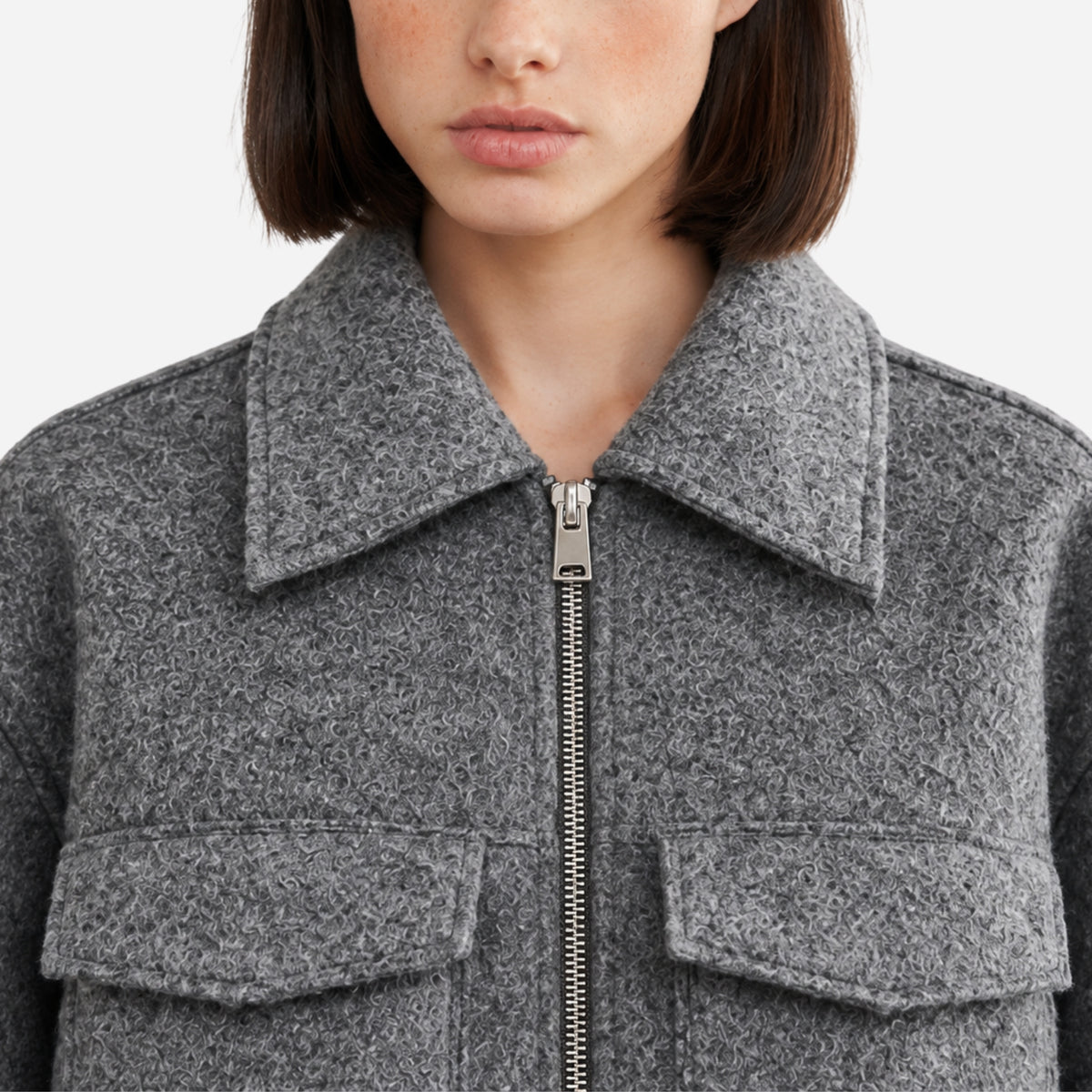 Women’s Textured Flap-Pocket Cropped Jacket-Fowsa