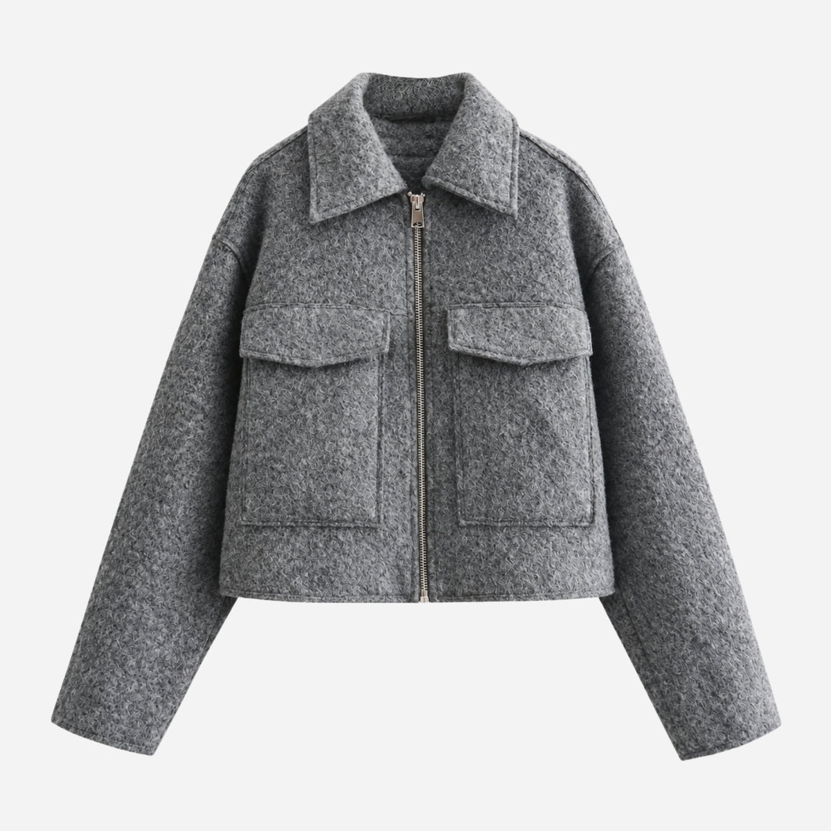 Women’s Textured Flap-Pocket Cropped Jacket-Fowsa