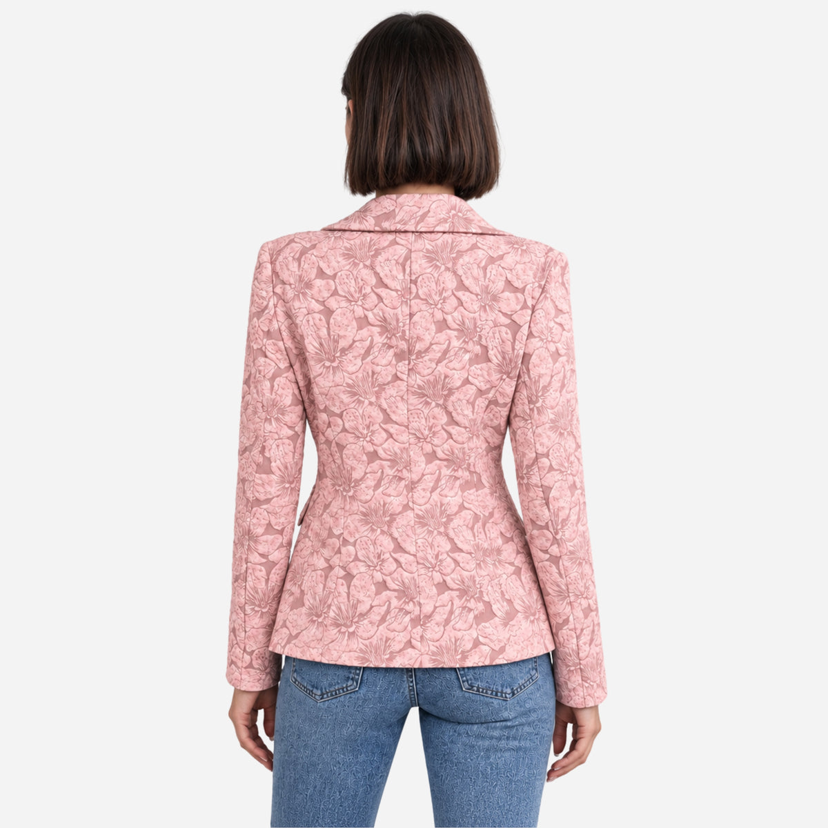 Women’s Textured Floral Single-Button Blazer Jacket-Fowsa