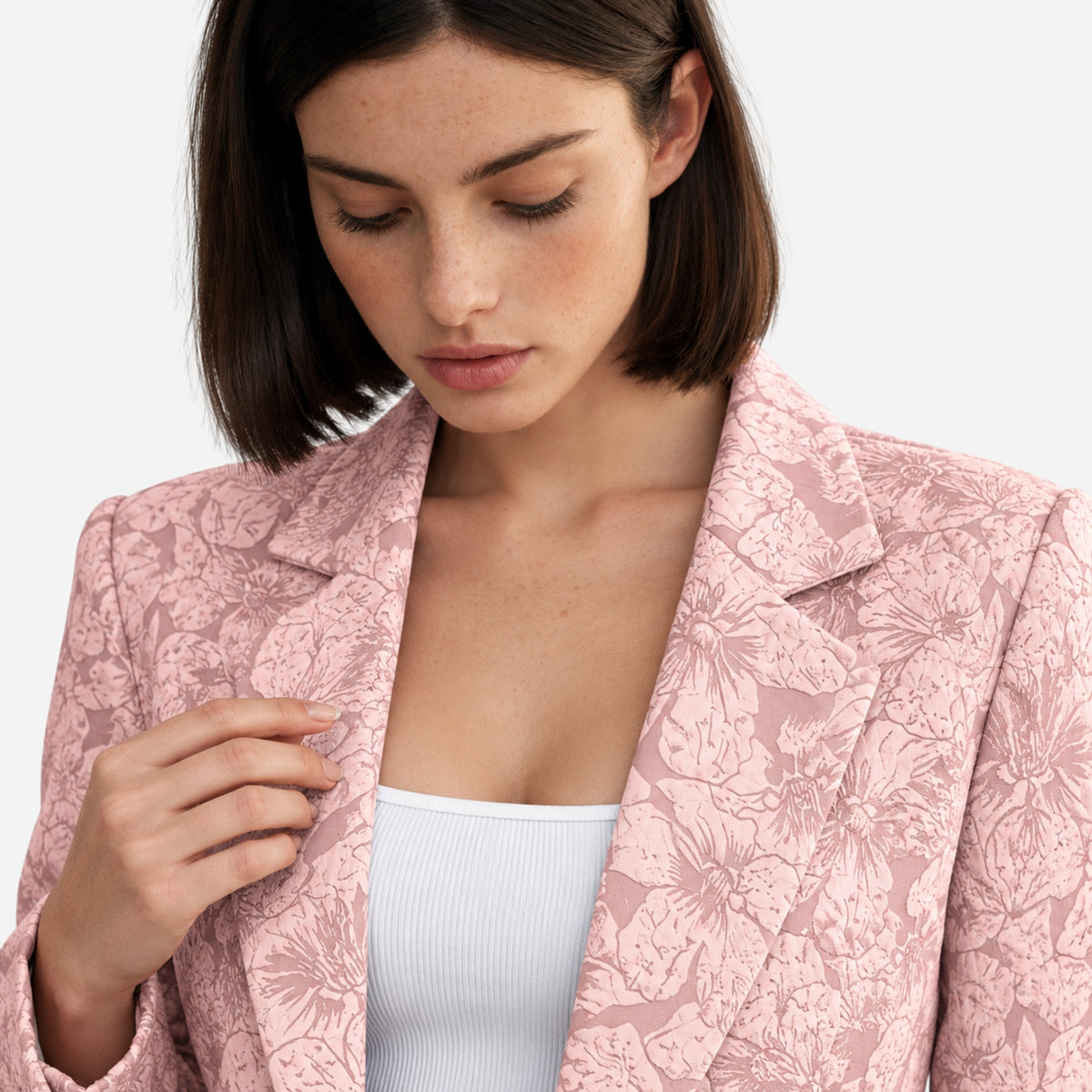 Women’s Textured Floral Single-Button Blazer Jacket-Fowsa