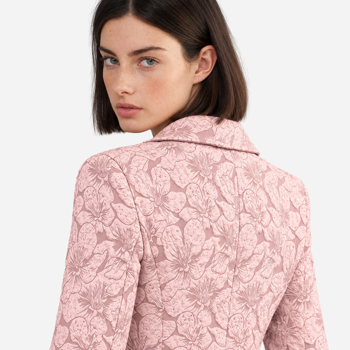 Women’s Textured Floral Single-Button Blazer Jacket-Fowsa