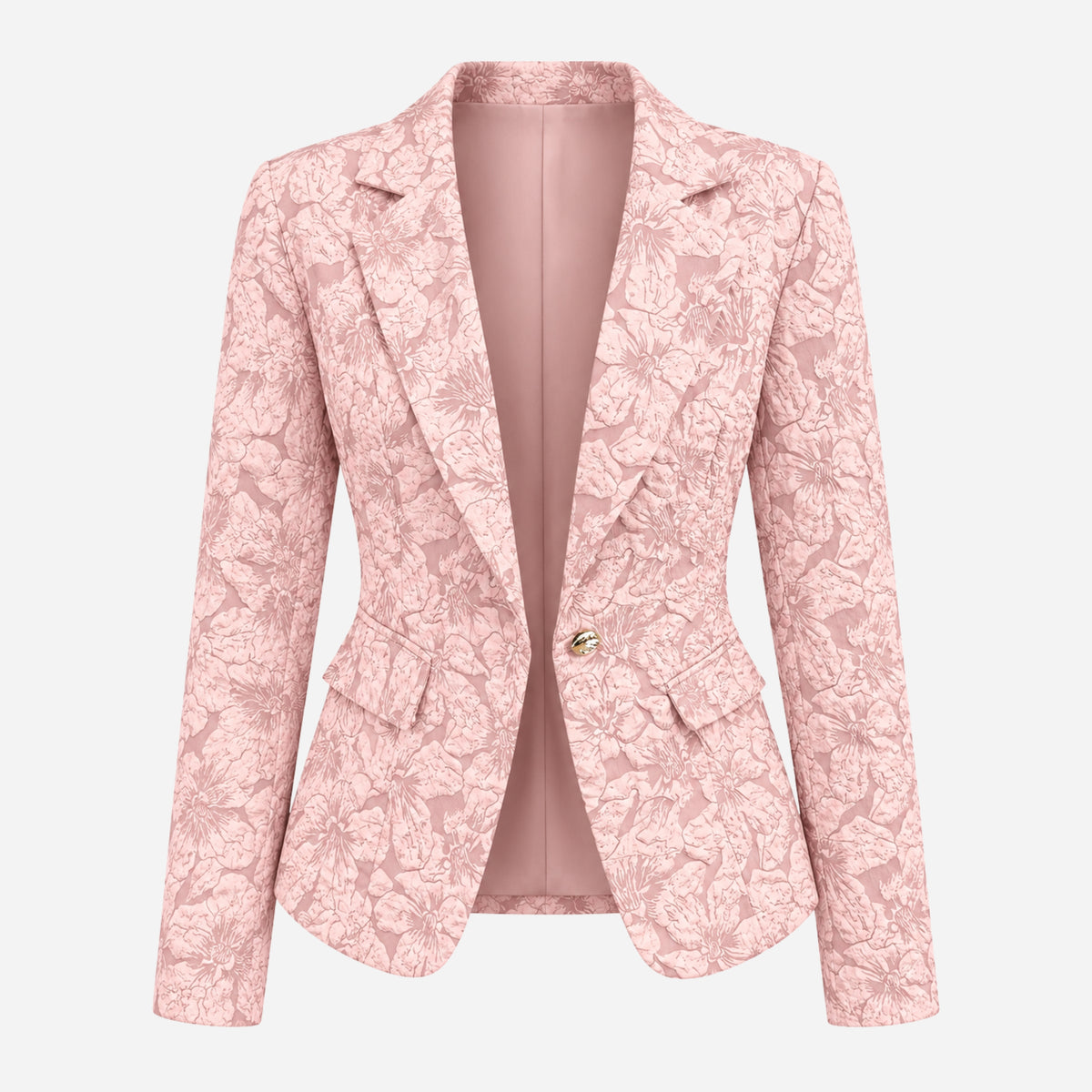 Women’s Textured Floral Single-Button Blazer Jacket-Fowsa