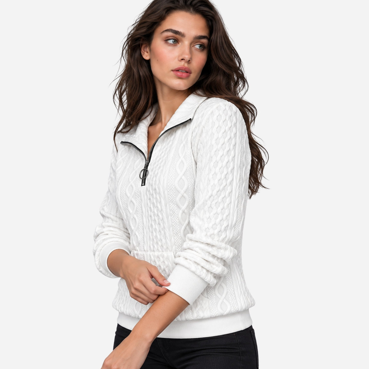Women's Textured Half-Zip Knitted Jumper-Fowsa