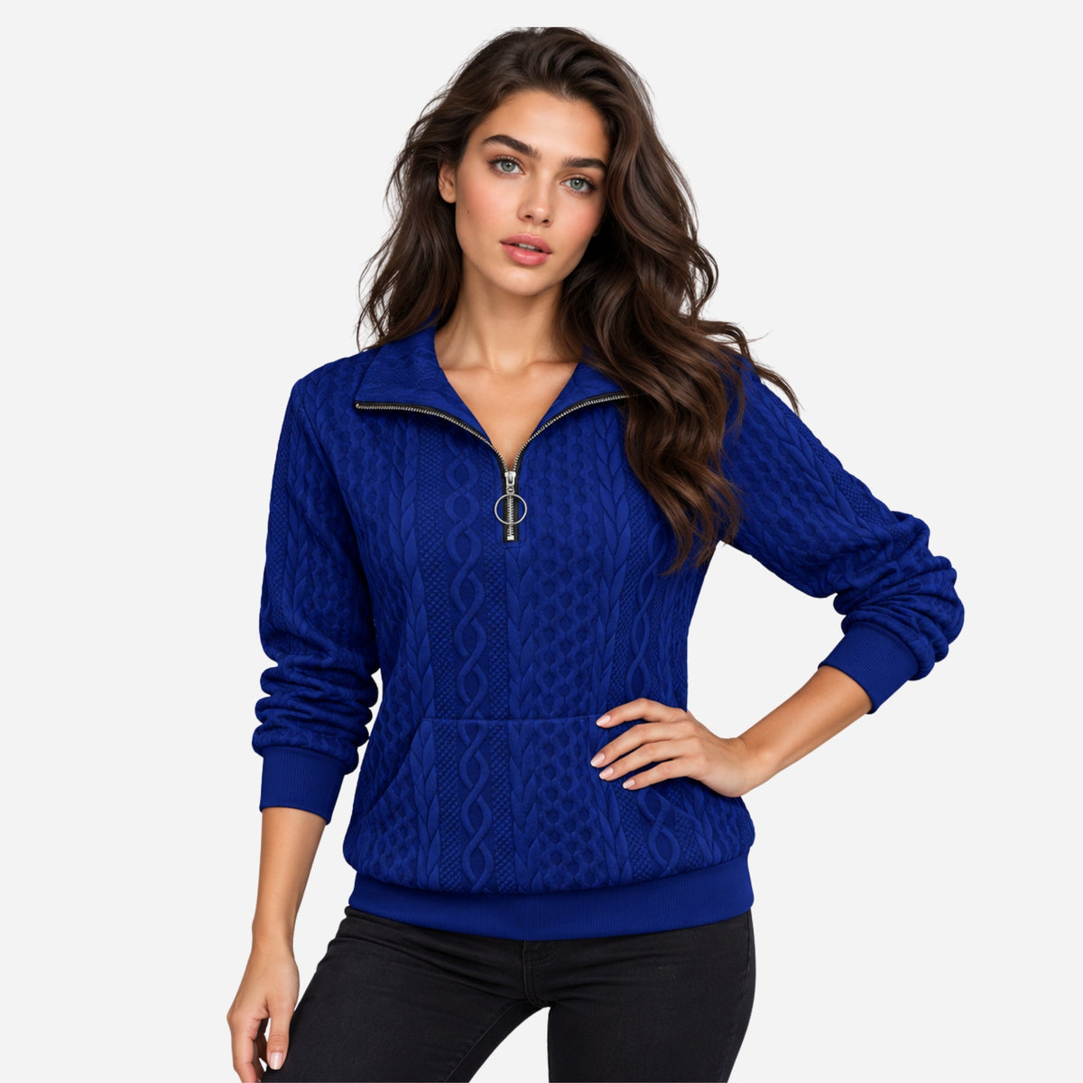 Women's Textured Half-Zip Knitted Jumper-Fowsa