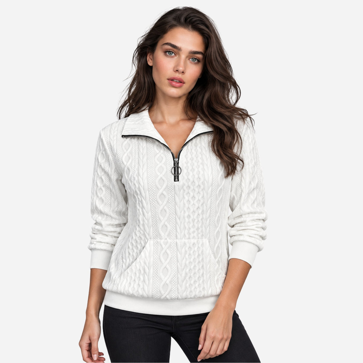 Women's Textured Half-Zip Knitted Jumper-Fowsa