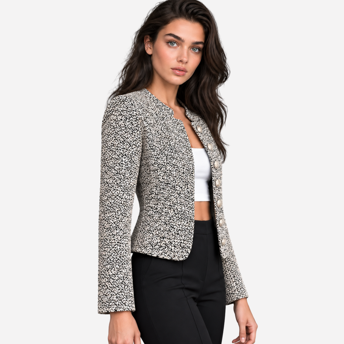 Women’s Textured High-Collar Cropped Blazer-Fowsa