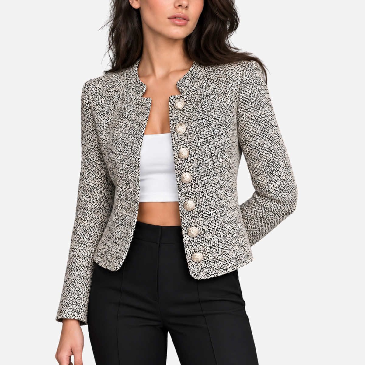 Women’s Textured High-Collar Cropped Blazer-Fowsa