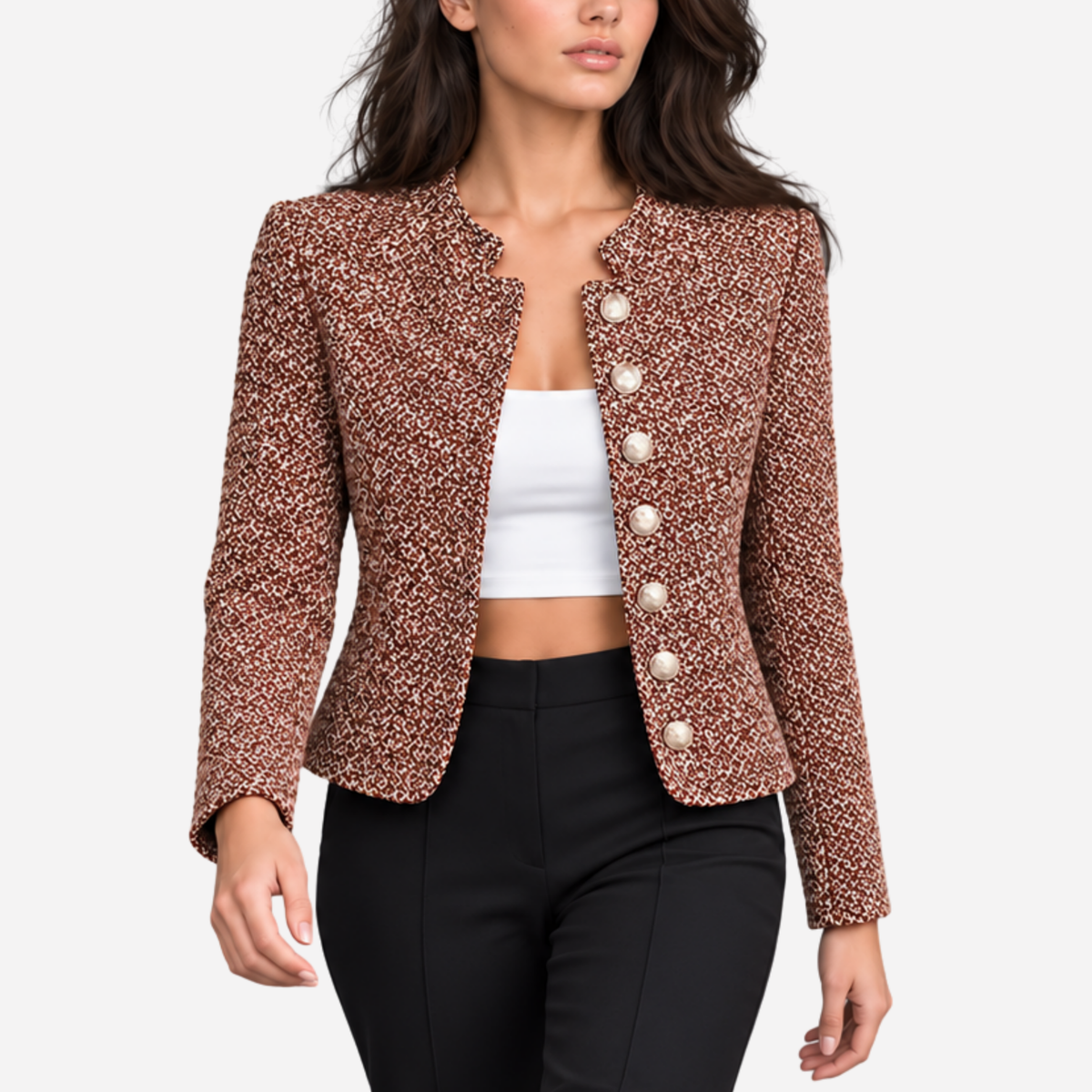 Women’s Textured High-Collar Cropped Blazer-Fowsa