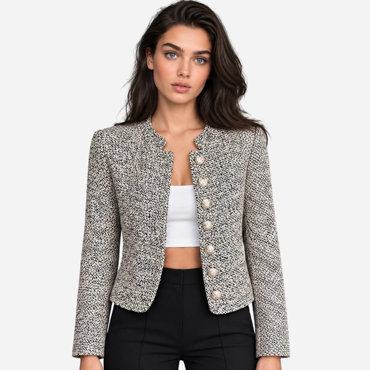Women’s Textured High-Collar Cropped Blazer-Fowsa