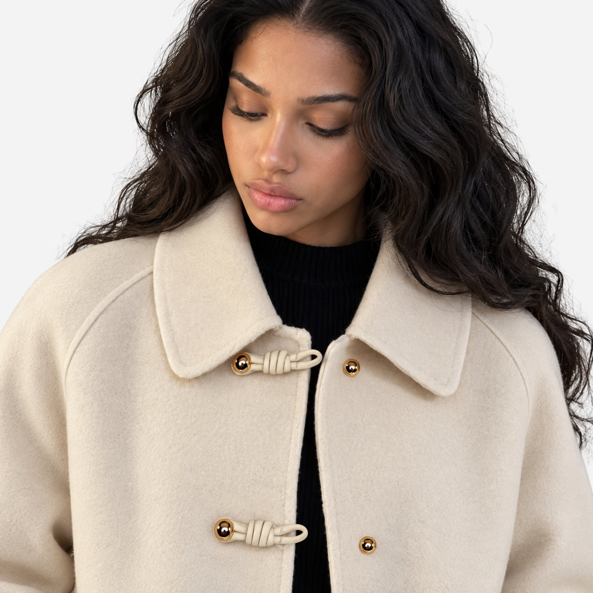 Women’s Toggle-Fastening Collared Button-Detail Short Coat-Fowsa