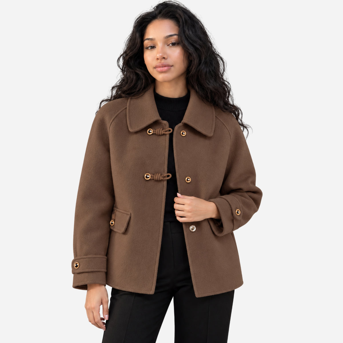 Women’s Toggle-Fastening Collared Button-Detail Short Coat-Fowsa