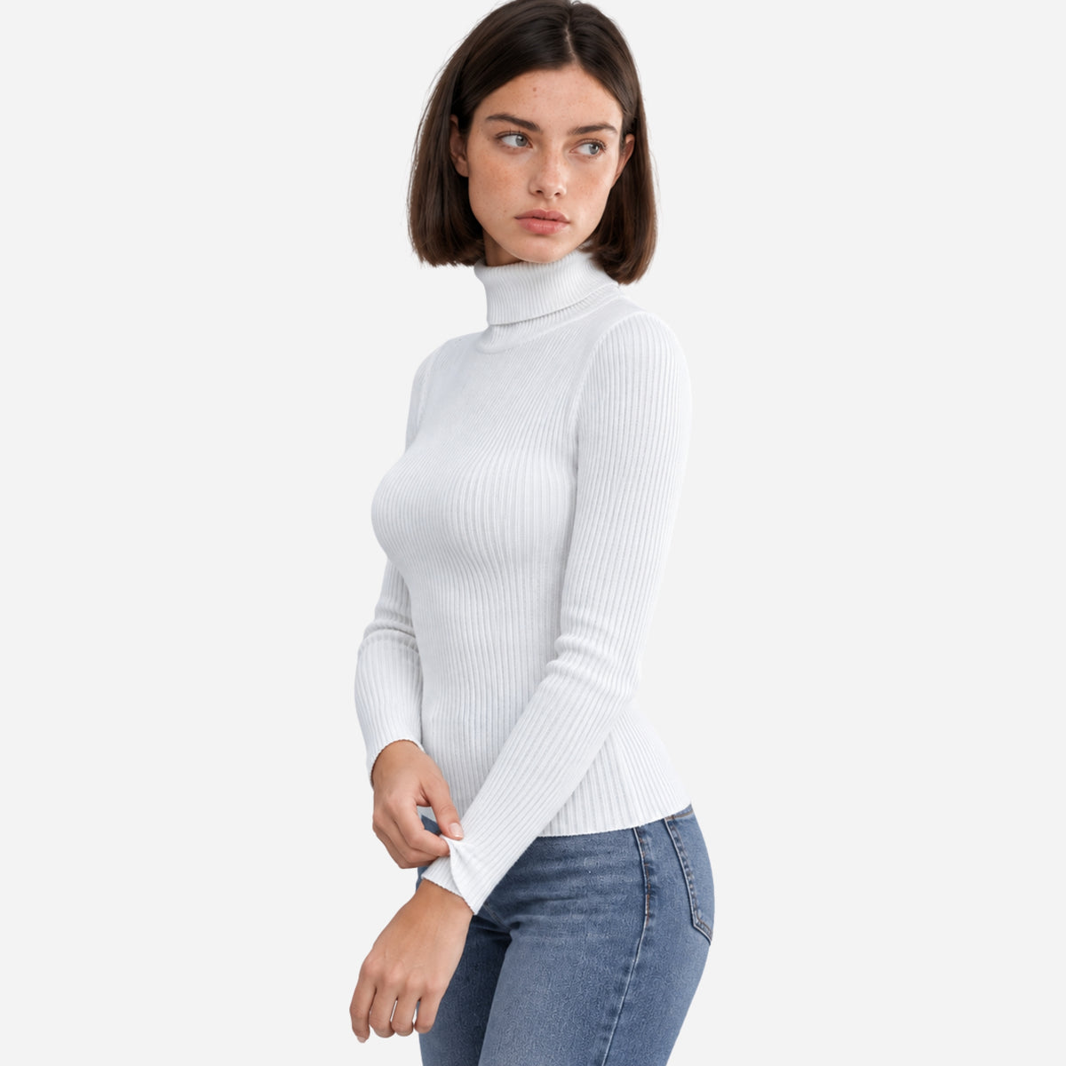 Women’s Turtleneck Rib-Knit Jumper-Fowsa